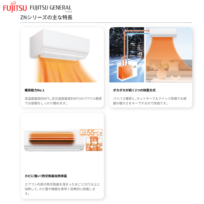 【本体のみ】富士通ゼネラル ノクリア ZNシリーズ AS-ZN405S2W 14畳用 ルームエアコン 単相200V