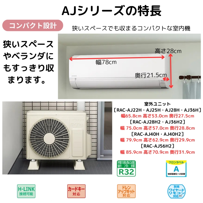 【本体のみ】日立 白くまくん AJシリーズ RAS-AJ2225S-W 6畳用 ルームエアコン